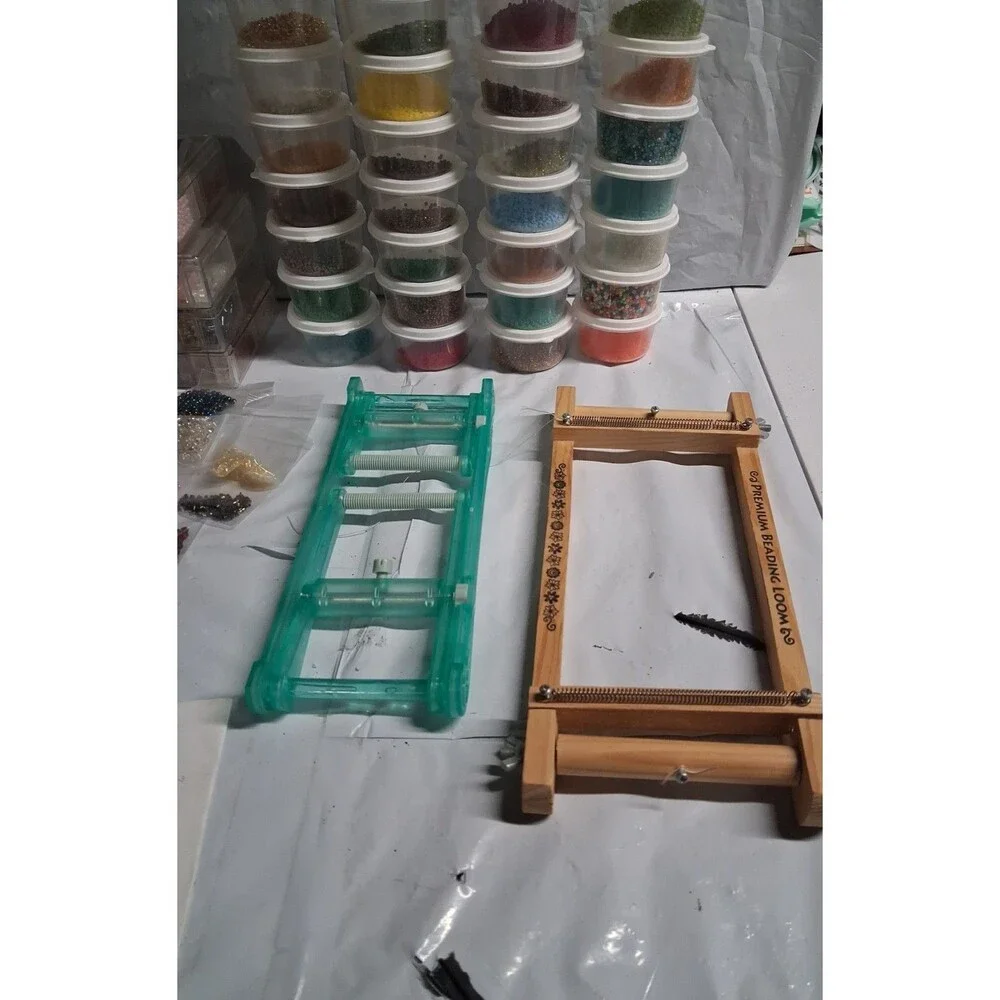 Massive  Bead Loom And Beads Lot 2 Bead Looms And Tons Of Beads Glass And More